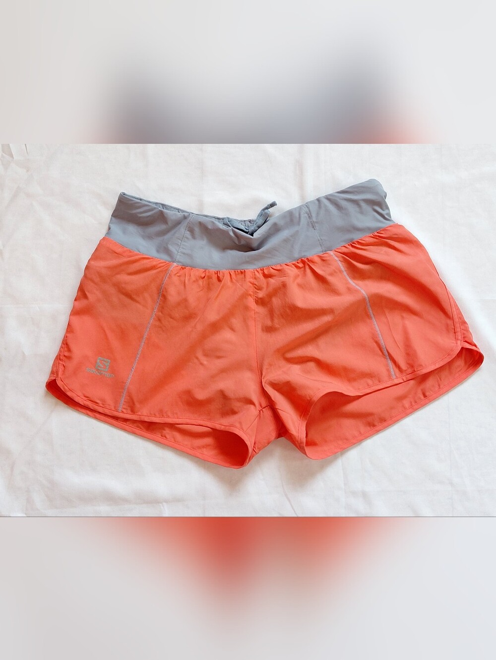 Salomon Running Shorts Women's Small Coral Pink Grey Athletic Trail Training Sho